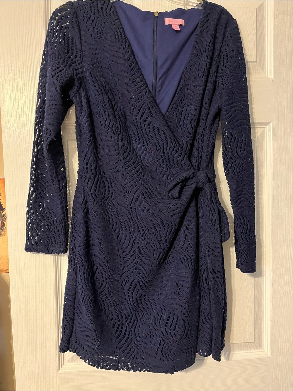 Women's Lily Pulitzer Navy Blue Lace Wrap Dress size Large